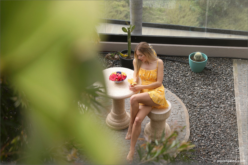 Tropical Island Blonde in Yellow Sundress: MPL Studios Garden Paradise 00